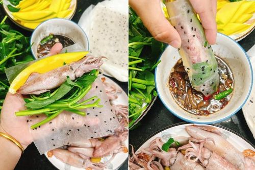 Mực cuốn rau muống - món ăn hot trend gây tranh cãi, ăn thế nào mới đúng?