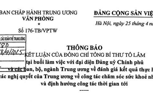 Kết luận của Tổng Bí thư Tô Lâm về chăm sóc sức khỏe nhân dân