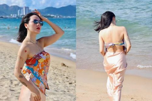Phương Linh 'đốt cháy' bãi biển với thiết kế khăn quấn ngực