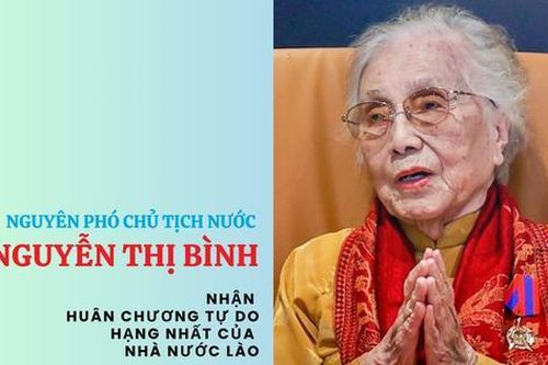 Nguyên Phó Chủ tịch nước Nguyễn Thị Bình nhận Huân chương Tự do hạng Nhất của Lào