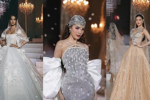 Dàn Hoa hậu đình đám hóa cô dâu cổ điển trong đầm cưới của Chung Thanh Phong