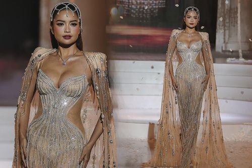 Hoa hậu Ngọc Châu gây chú ý khi diện váy cưới xuyên thấu