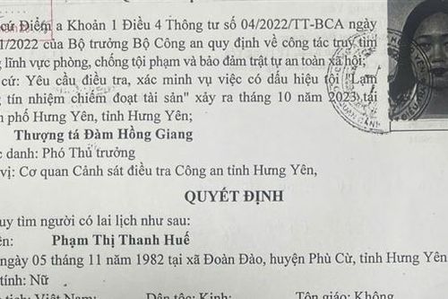 Truy tìm người liên quan trong vụ án lạm dụng tín nhiệm chiếm đoạt tài sản