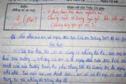 Bài văn 'kể ngày đầu tiên đến trường' dài gần 3 trang giấy nhưng chỉ đạt điểm 2