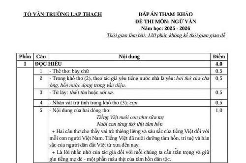 Đáp án tham khảo đề Ngữ văn thi vào lớp 10 năm 2025 tỉnh Vĩnh Phúc