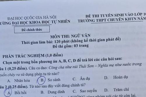 Gợi ý đáp án môn Ngữ văn thi vào lớp 10 Trường Trung học phổ thông chuyên Khoa học Tự nhiên