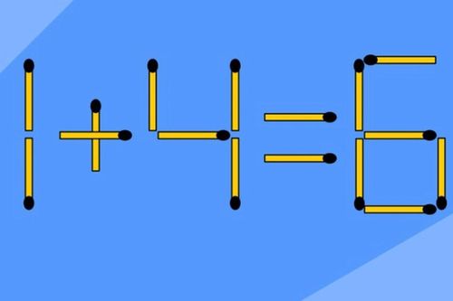 Di chuyển 2 que diêm biến phép tính 1 + 4 = 6 từ sai thành đúng