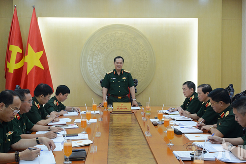 Thượng tướng Vũ Hải Sản làm việc với lãnh đạo Tổng cục Hậu cần-Kỹ thuật về công tác doanh trại