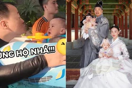 Cặp song sinh nhà Phương Oanh - Shark Bình mới 1 tuổi đã được bố mẹ cho học bơi