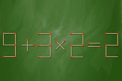 Di chuyển 1 que diêm để phép tính 9 + 3 x 2 = 2 từ sai thành đúng