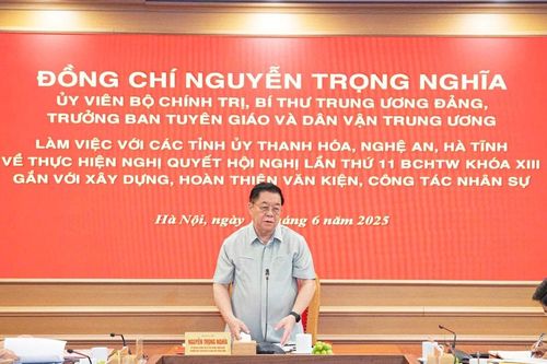 Trưởng Ban Tuyên giáo và Dân vận Trung ương Nguyễn Trọng Nghĩa làm việc với Tỉnh ủy các tỉnh Thanh Hóa, Nghệ An, Hà Tĩnh