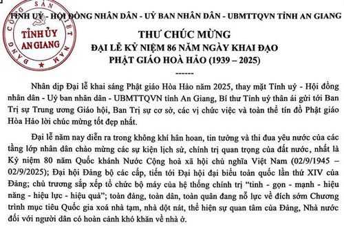 Bí thư Tỉnh ủy An Giang Lê Hồng Quang chúc mừng Đại lễ kỷ niệm 86 năm Ngày khai đạo Phật giáo Hòa Hảo (1939 - 2025)