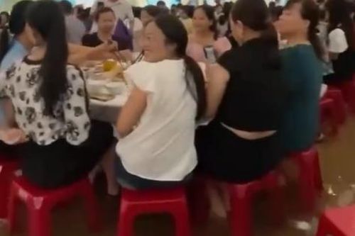 Đám cưới đáng nhớ của vợ chồng trẻ, khách ngồi trong nước lũ chúc mừng hạnh phúc