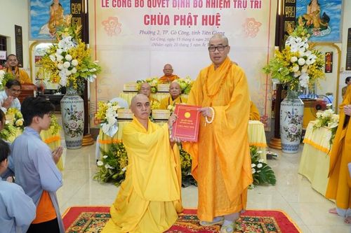 Tiền Giang: Bổ nhiệm Đại đức Thích Minh Lộc làm trụ trì chùa Phật Huệ