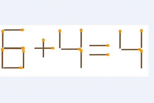Di chuyển 1 que diêm để phép tính 6 + 4 = 4 từ sai thành đúng