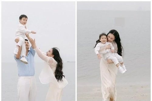 Hồ Quỳnh Hương vui đùa cùng chồng con trên bãi biển