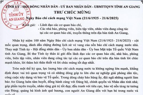 Bí thư Tỉnh ủy An Giang Lê Hồng Quang chúc mừng kỷ niệm 100 năm Ngày Báo chí cách mạng Việt Nam (21/6/1925 - 21/6/2025)