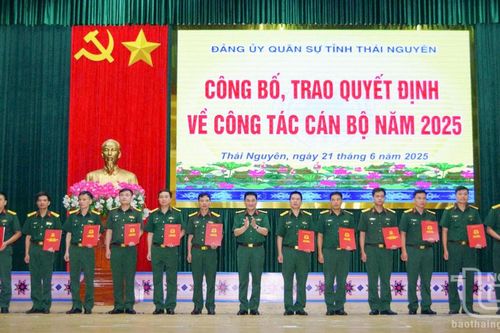 Bộ Chỉ huy Quân sự tỉnh Thái Nguyên hoàn thành kiện toàn cán bộ sau khi sáp nhập