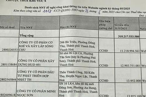 Điểm tên các doanh nghiệp nợ thuế 'khủng' trên địa bàn tỉnh Thanh Hóa