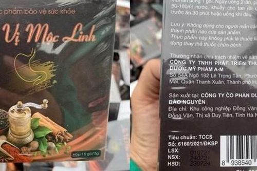 Bộ Y tế cảnh báo người tiêu dùng không sử dụng sản phẩm bảo vệ sức khỏe An vị Mộc Linh