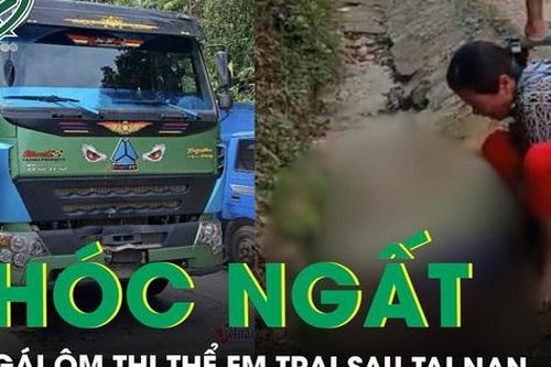 Cú tông trời giáng của xe tải với xe máy khiến 1 người tử vong, chị khóc ngất ôm thi thể em trai