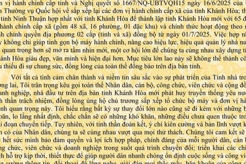 Chủ tịch tỉnh Khánh Hòa gửi thư kêu gọi người dân địa phương 'chung sức đồng lòng'