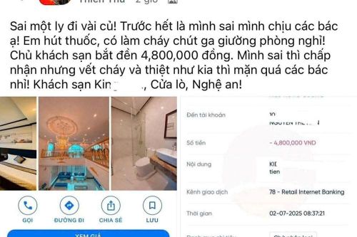 Hút thuốc làm cháy đệm khách sạn, du khách bị bồi thường 4,8 triệu đồng