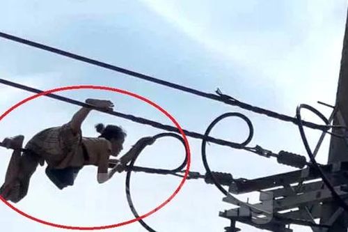 Người phụ nữ 'diễn xiếc' bò trên dây điện ở TPHCM