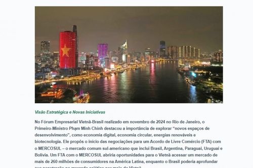 Báo Brazil: Quan hệ Đối tác chiến lược với Việt Nam là biểu tượng sống động của hợp tác Nam-Nam