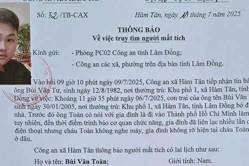 Tìm thanh niên nói đi TP. Hồ Chí Minh làm việc rồi mất tích