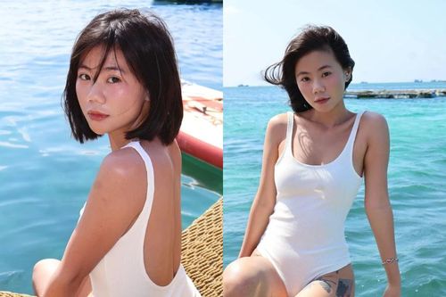 TikToker 'Thảo da ua' khoe dáng với monokini giữa biển xanh