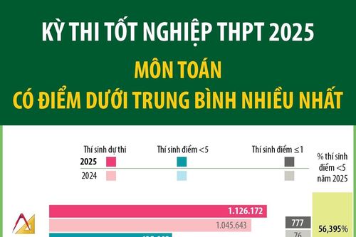 Kỳ thi tốt nghiệp THPT 2025: Môn toán học có điểm dưới trung bình nhiều nhất