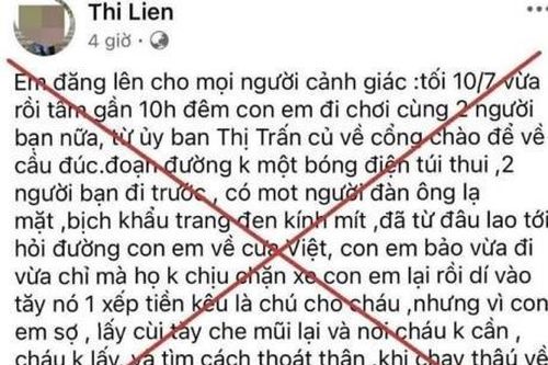 Làm rõ vụ đăng tin người lạ tiếp cận trẻ em gây hoang mang dư luận