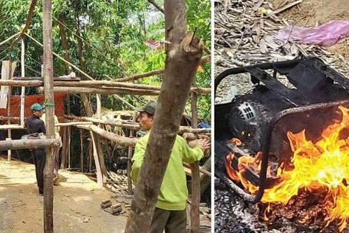 Phá dỡ lán trại, máy móc của 'vàng tặc' tại rừng phòng hộ Quảng Trị