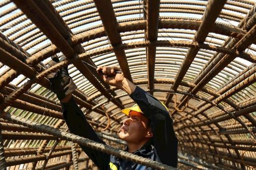 Công trường xây dựng cầu Tứ Liên sau 2 tháng thi công