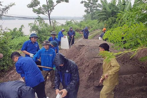 Thanh niên Hải Phòng dầm mưa ứng phó bão số 3