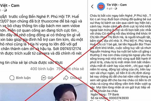 Công an TP Huế bác tin lan truyền bắt cóc trẻ em rồi ném xuống đường