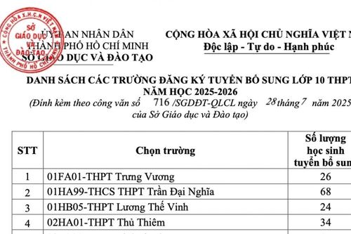 TP. Hồ Chí Minh tuyển bổ sung lớp 10 công lập năm 2025