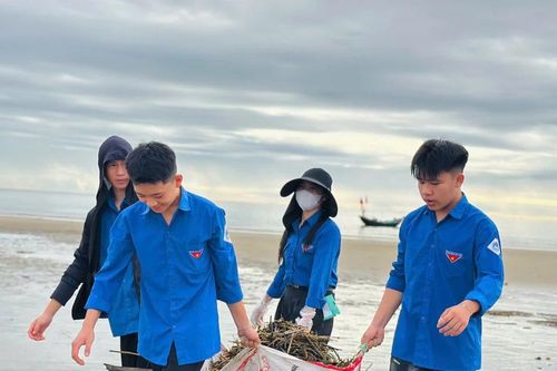 Tuổi trẻ Hà Tĩnh thu gom rác, làm sạch bãi biển sau bão số 3