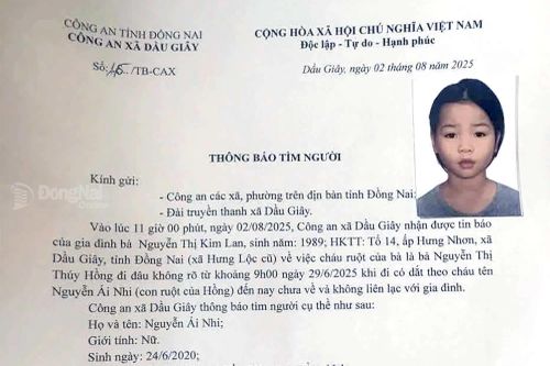 Công an xã Dầu Giây thông báo tìm người nghi mất tích