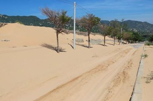 'Núi cát' tràn ra giữa đường ven biển ở Khánh Hòa