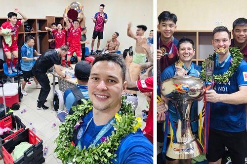 Nguyễn Filip cùng đồng đội 'quẩy' tưng bừng bên Siêu cúp quốc gia