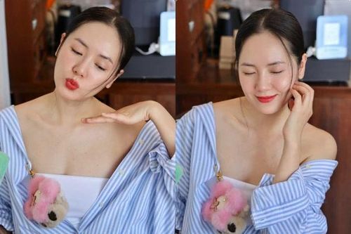 Phương Linh khoe cận làn da láng mịn 'không tì vết' khi đến Quy Nhơn
