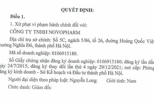 Xử phạt Công ty dược NOVOPHARM 220 triệu đồng