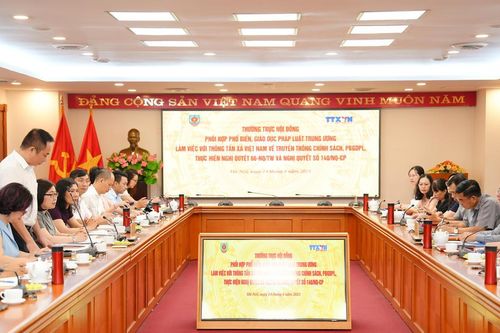Thường trực Hội đồng Phối hợp phổ biến, giáo dục pháp luật làm việc với Thông tấn xã Việt Nam