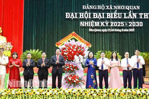 Đồng chí Phó Bí thư Thường trực Tỉnh ủy Đinh Thị Lụa dự và chỉ đạo Đại hội Đảng bộ xã Nho Quan, nhiệm kỳ 2025-2030