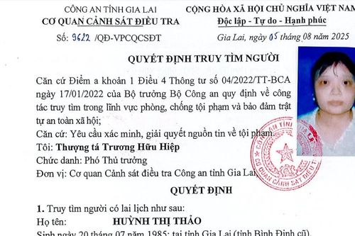 Công an tỉnh Gia Lai truy tìm bà Huỳnh Thị Thảo liên quan đến tố giác chiếm đoạt tài sản