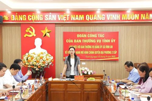 Phó Bí thư Tỉnh ủy Bùi Thị Minh làm việc với xã Vĩnh An về việc vận hành mô hình chính quyền địa phương 2 cấp