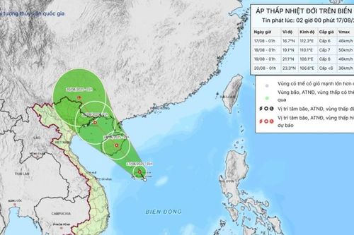 Thời tiết ngày 17/8: Vùng gần tâm áp thấp nhiệt đới gió mạnh cấp 6, giật cấp 8