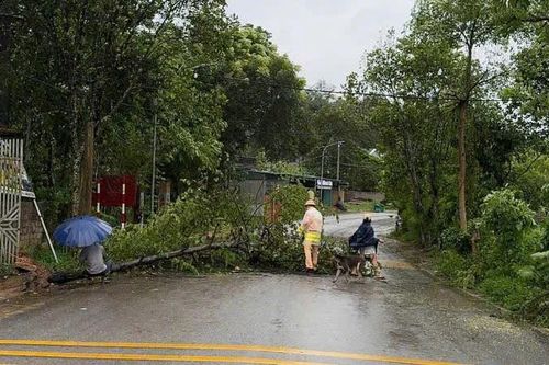 Lực lượng CSGT căng mình trong bão, bảo đảm an toàn giao thông cho người dân